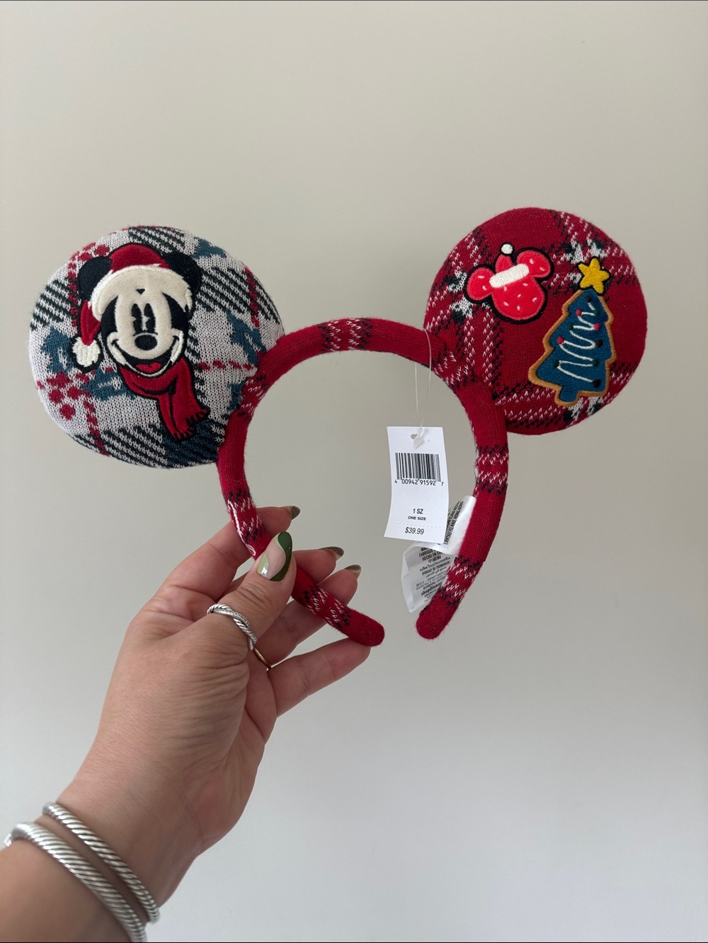 NWT Disney Parks Mickey Mouse JOY Christmas Plaid Sherpa Ears Headband 2022